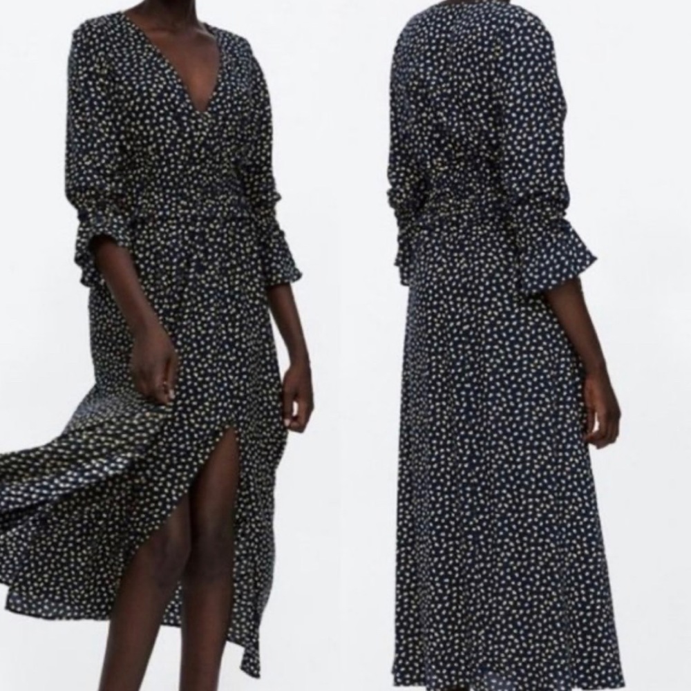 Zara Yellow Floral black dress size M